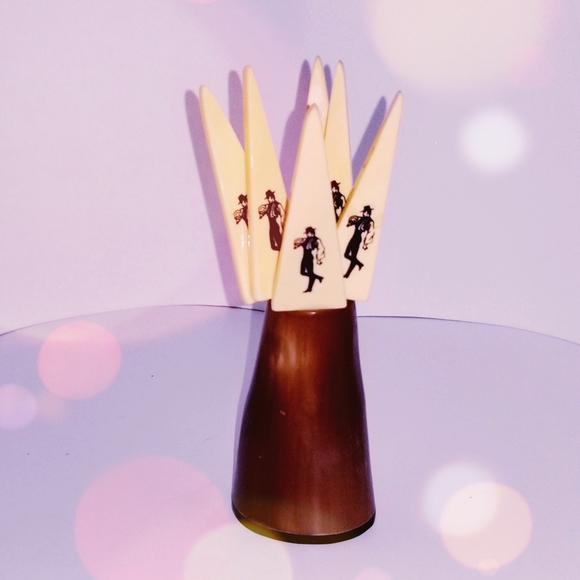 mcm carved canape picks/caballero/polished  container/six picks - Picture 2 of 3